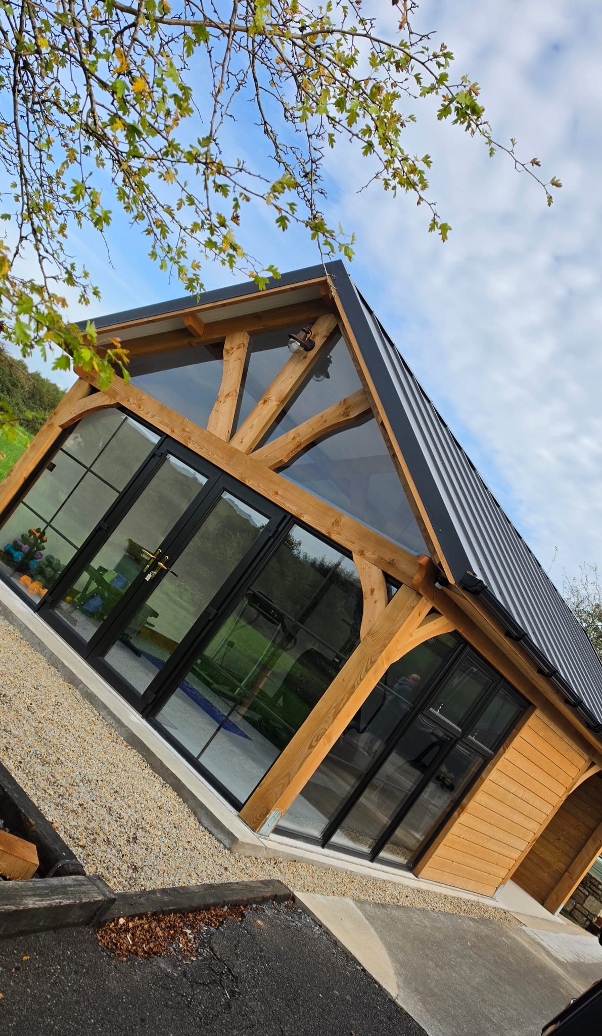 Black-framed glazed double doors